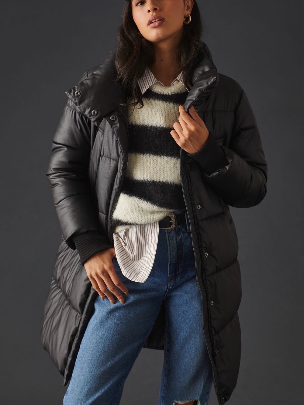 NVLT Black Quilted Long Puffer Coat